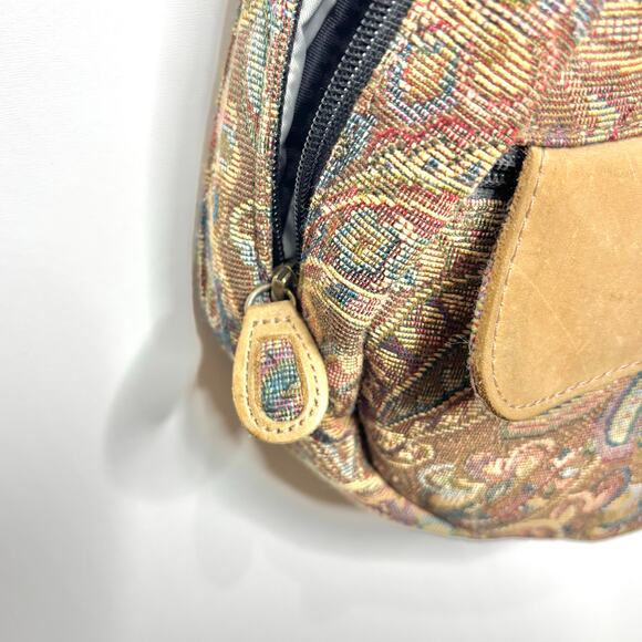 LL Bean Vintage Tapestry Leather Trim Sling Backpack - Picture 5 of 11